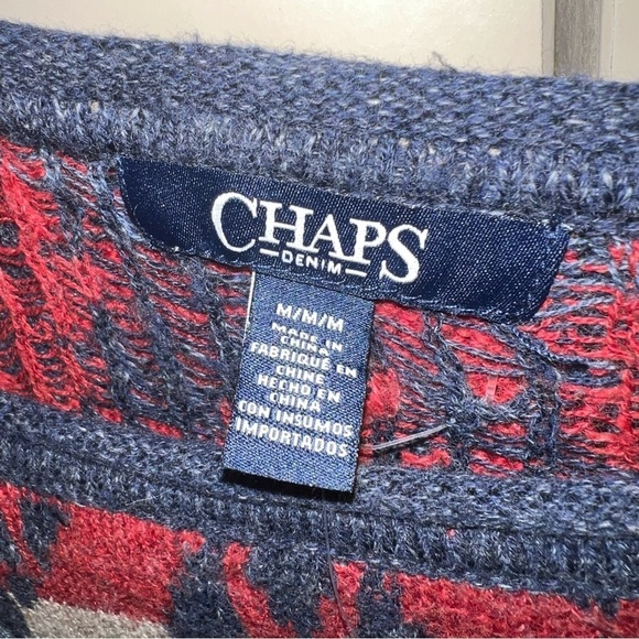 NWT Chaps Red and Blue Southwestern Tribal Long Sleeve Crew Neck Pullover Size M - Picture 3 of 11